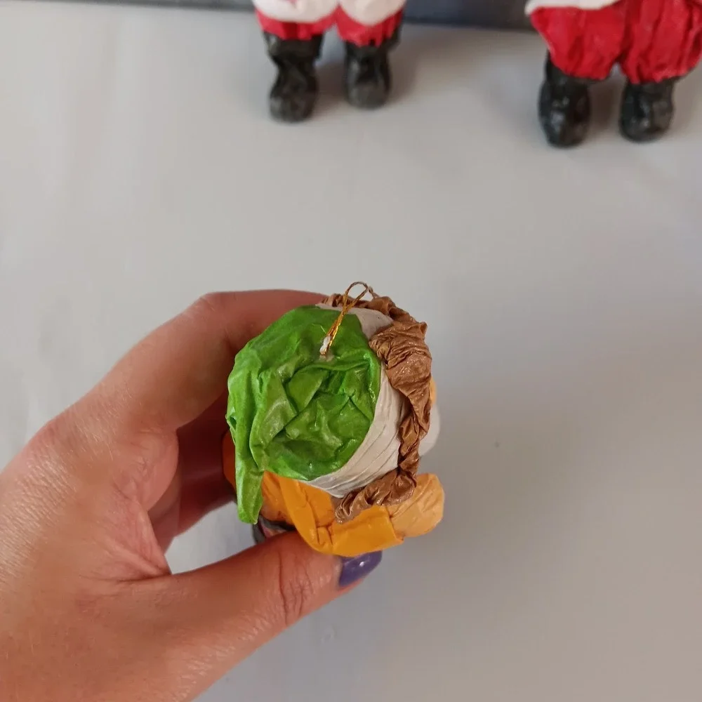 Vintage Paper Mache Christmas Ornaments Set‎ 4 Santa Elf Folk Art Figures Retro